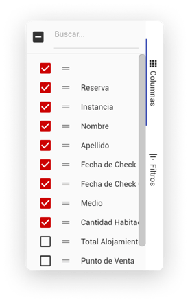 Filtros Lista de Reservas